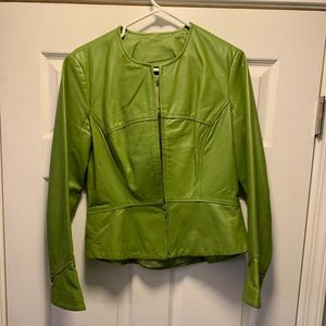 Green Shape FX Leather Jacket- Size 12
